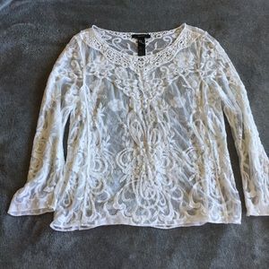 Forever 21 Ivory Embroidered Crochet Top size M